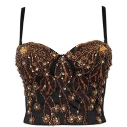 Bustiers & Corsets Flower Beading Bra Corset Women's Diamonds Push Up Bustier Night Club Party Crop Top Female 2023 Ropa Mujer Camis P902Bus