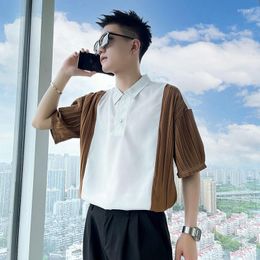 Men's T Shirts Summer Spliced Short Sleeve Men Polo Pleated Business Casual Fashion 2xl Oversized Clothing Harajuku Hip Hop Punk Tops