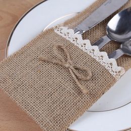 Party Decoration Country Wedding Table Silverware Holder Natural Burlap Cutlery Pockets Fork Pockets Rustic Wedding Decoration