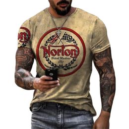 Mens camiseta vintage para homens 3d Norlon Motorcycle de manga curta de luva curta