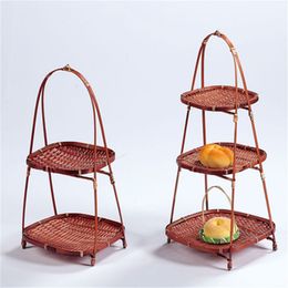 Storage Baskets Bamboo Weaving Straw creative Fruit Basket rack Wicker Bread Food Storage Kitchen Decorate Plate tray Panier Osier Container 230310