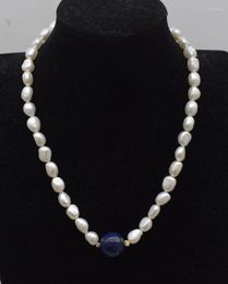 Chains Wholesale Freshwater Pearl White Baroque And Blue Lapis Round Necklace 17inch FPPJ Nature Beads