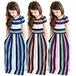 Girl Dresses Baby Striped Print Long Dress Toddler Girls Bohemian Flower Kids Causal Clothes Polyester Soft Summer Beachwear