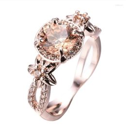 Wedding Rings Lianzhi 18K Rose Gold Filled Round Champagne Topaz Ring Size