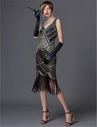 Casual Dresses SIDAIMI 1920s Flapper Great Gatsby Round-Neck New Women's Black Sequin Elegant Tassel Party Y2302