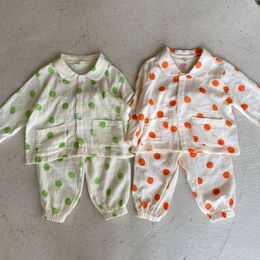 Pajamas Autumn Children Dot Pajamas Set Girl Baby Cotton Long Shirt TopsPants 2pcs Pyjamas Set Kid Boy Thin Homewear Sleepwear Set 230310