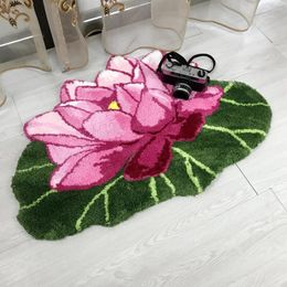 Carpets Floral 3D Area Rug Non-Slip Pink Lotus Doormat Carpet Welcome Entrance For Living Room Bedroom Kitchen Bathroom