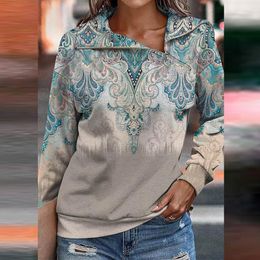 Women's Blouses Women Sweatshirt Casual Skew Collar Zipper Long Sleeve Shirt Tops Spring Autumn Print Female Blusa Blouse Pullover