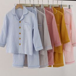 Pajamas Summer Cotton Double Gauze Pajamas Sets For 2 4 5 6 10 11Years Boys Girls Spring Sleepwear Single Breasted Button Homewear 230310