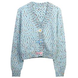 306 2023 Brand SAme Style Sweater Long Sleeve Blue Women's Sweaters V Neck Cardigan Fashion Cloth mingmei