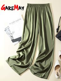 Women's Pants Capris Summer Women's Pants Silk Satin Loose Casual Solid Colour Trousers High Waist Elegant Wide Leg Pants for Women 230310