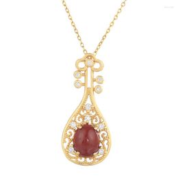 Chains XL381 ZFSILVER 925 Sterling Silver Fashion South Red Agate Hetian Jade Classic Pipa Waterdrop Necklace For Women Wedding Jewellery