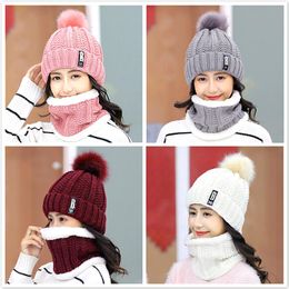 Beanies Beanie/Skull Caps 1piece Winter Knitted Hats Women Thick Warm Beanie Skullies Female Knit Letter Bonnet Outdoor Riding Sets