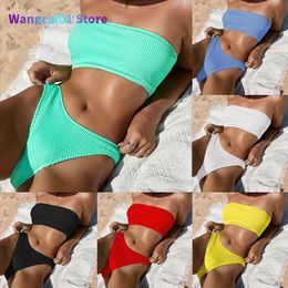 wangcai01 Women's Plus Size Swimwear Fashion Bikini Textured Swimwear Women 2023 High Cut Swimsuit Women Bathing Suits Solid Brazilian Bikinis Set 0310H23