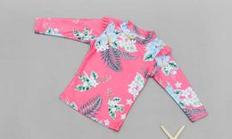 One-Pieces Girl Two Pieces Suit 2-11 Year Children Long Sleeve Skirt Swimsuit Kid Cute Flower Print Swimwear Baby Bathing Suit