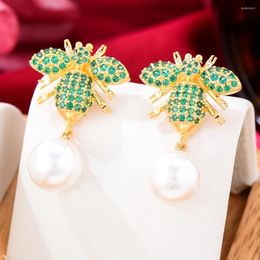 Dangle Earrings Missvikki MAXI African Bee Pearl Drop Pendant For Women Wedding Party CZ Dubai Bridal Earring Boucle D'oreille 2023