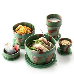 Bowls Portable Silicone Folding Bowl Cup Outdoor Travel Bento Box Dinnerware Storage Container Collapsible Tableware Drinking