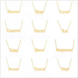 Pendant Necklaces Zodiac Necklace Stainless Steel Retro Letters Alphabet Jewellery For Women Girl Cosplay Aesthetic Accessories