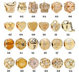 925 Pounds Silver New Fashion Charm for Pandora 2023 Gold Love Hollow Fixed Buckle Beaded Accessories
