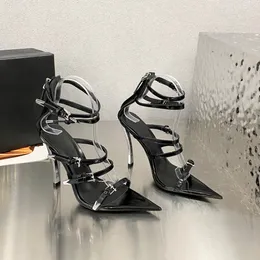 Sandali in pelle satinata multi-cintura caviglia alla caviglia a spillo tacchi tacchi tacchi da sera scarpe da donna a tacco di lusso abbigliamento calzature di fabbrica di scarpe