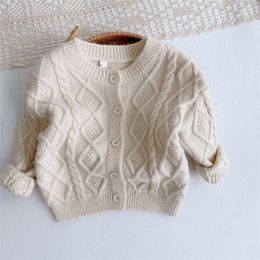 Cardigan Children solid Colour knitted cardigan korean style toddler kids long sleeve oneck coat baby boys allmatch sweater tops 6M5Y 230310