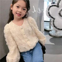 Jackets Summer Spring Fashion Baby Girls Lace Gauze Coat 3D Flowers Single-breasted Children Kids Outfits 2-13 Years