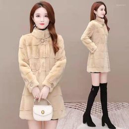 Kvinnors päls 2023 Fashion Winter Women's Faux Coat Mid-Length Imitation Mink Lång ärm Loose Soft Casual Jacket U96