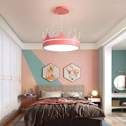 Pendant Lamps Modern Led Lights For Kids Children's Room Pink Blue Gold Crown Hanging Lighting Decorations Home Fixture Luminaire
