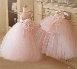 Girl Dresses Flower Luxurious Sleeveless Tulle Lace Applique Weddings Kids Evening Gowns First Communion