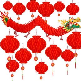 Christmas Decorations 3D Chinese Year Dragon Lantern Set Garland Hanging Decoration Art Paper Ornament For Home Spring Festival 21Pcs/Set