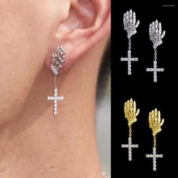 Dangle Earrings Skeleton Claw Cross For Men Women Hip Hop Rock Gothic Cartilage Drop Zircon Lobe Ear Accessories Jewellery OHE137