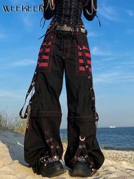 Women's Pants Capris Weekeep Gothic Wide Leg Pants Punk Style Oversized High Waist Y2k Aesthetic Cargo Pants Harajuku Streetwear Basic Women Trousers L230310