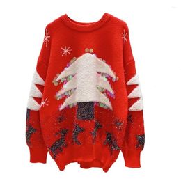 Women's Sweaters Chic Sequin Christmas Tree Women Sweater Winter 2023 Korean Loose Knit Female Pullovers Tops