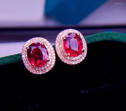 Stud Earrings E524 Fine Jewellery Real 18K Rose Gold Red Tourmaline 2.6ct Gemstone Drop For Women