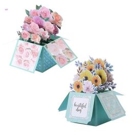 Gift Cards 3D Mother's Day Card for pop Up Flower Greeting Card Blessing Message Cards for Mother Wife Daughter Festival Gifting Supplies Z0310