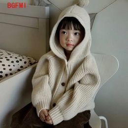 Cardigan Spring Fall Baby Boy Girls Sweaters Single Breasted Hooded Knitted Wool Super Cute Kids Sweater Top Casual Clothes 230310