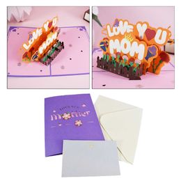 Gift Cards 3D Pop Up Love You Mother Greeting Cards With Envelope Laser Cut Post Card For Birthday Mother' Day Party Wedding Decoration Z0310