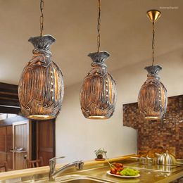 Pendant Lamps Resin Single Head Light Loft Retro Cafe Restaurant Personalized Hand Carved Lighting ZA9192