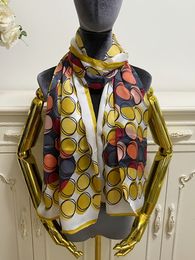 women's square scarf scarves shawl 100% silk material yellow pint letters dot pattern size 170cm - 63cm