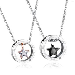 Pendant Necklaces Titanium Steel Star Circle Necklace For Couples Mini Five-pointed Men And Women Set With Diamond