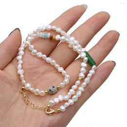 Chains Natural Stone Irregular Freshwater Flat Pearl Agate Mottled Amazonite Beading Necklace Charming Jewelry Gift For Women