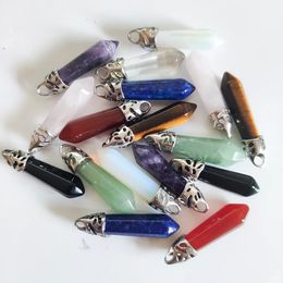 Natural Stone Pendulum Charms Amethysts Lapis Lazuli tiger Eye Pillar Pendants Quartz Crystal Charms Diy Necklace Earrings