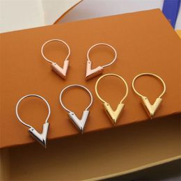 Fashion gold hoop earrings women street hoops letter stud woman earings silver rose stainless steel luxury designer earrings womens Huggie