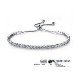 Jewellery White Gold Plated Pave Cz Zirconia Tennis Link Chain Bracelet For Women Clear Blue Green Black Gemstone Crystal Bracelets Dr Dhmps