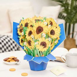 Gift Cards 3D Pop Up Flower Greeting Wedding Card Mothers Day Easter Postcards Sunflower Life Sized Bouquet Z0310