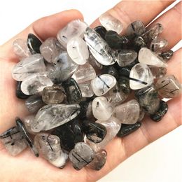 Decorative Figurines 50g 2 Size Natural Black Hair Quartz Rutilated Crystal Rock Chip Healing Reiki Crystals