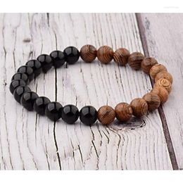 Charm Bracelets 8mm Natural Wood Beads Men Black Ethinc Meditation Bracelet For Women Jewelry Homme