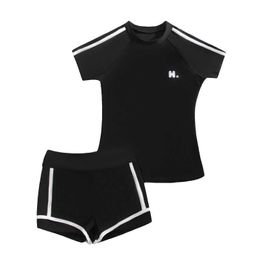 One-Pieces Summer New Baby Girl Swimwear Short Sleeve Swimsuit Quick Dry Sports Shorts Two Piece Set Children Swimming Suit Beach Wear