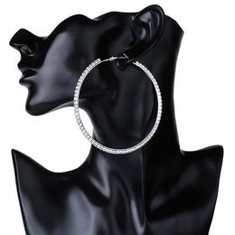 Big Hoop Earrings For Women Girls Circle Crystal Rhinestone Earrings Black Gold Silver Colour Round Earings Party Gift