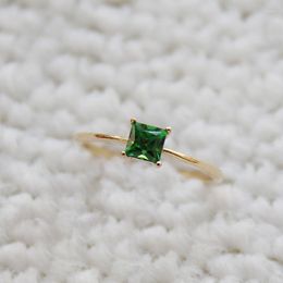 Wedding Rings High Quality Gold Square Green Zircon Ring Micro-encrusted Heart And Eight Arrows For Ladies Engagement